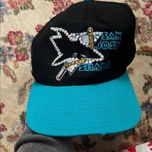 Vintage San Jose Sharks Black and Teal bling Cap